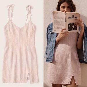 XS Abercrombie & Fitch Beige Linen Striped Dress